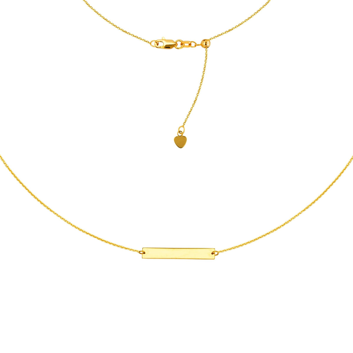 Engravable Bar Choker 14k Gold Necklace, 16" Adjustable - JewelryAffairs