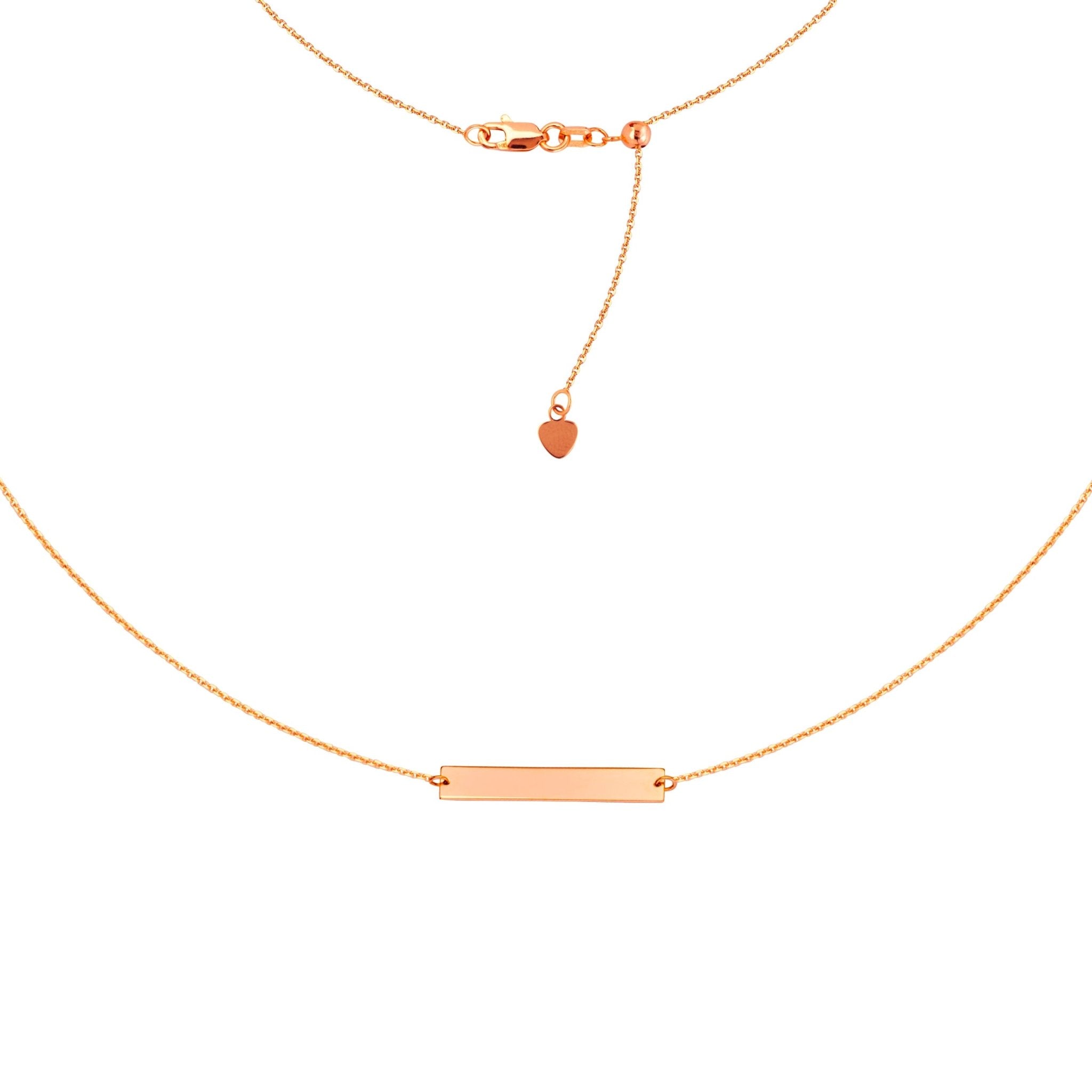 Engravable Bar Choker 14k Gold Necklace, 16" Adjustable - JewelryAffairs
