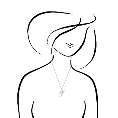 "F" Sterling Silver Rhodium Plated Script Initial Letter With Diamonds On 18 Inch Chain ( 0.05 Tcw)