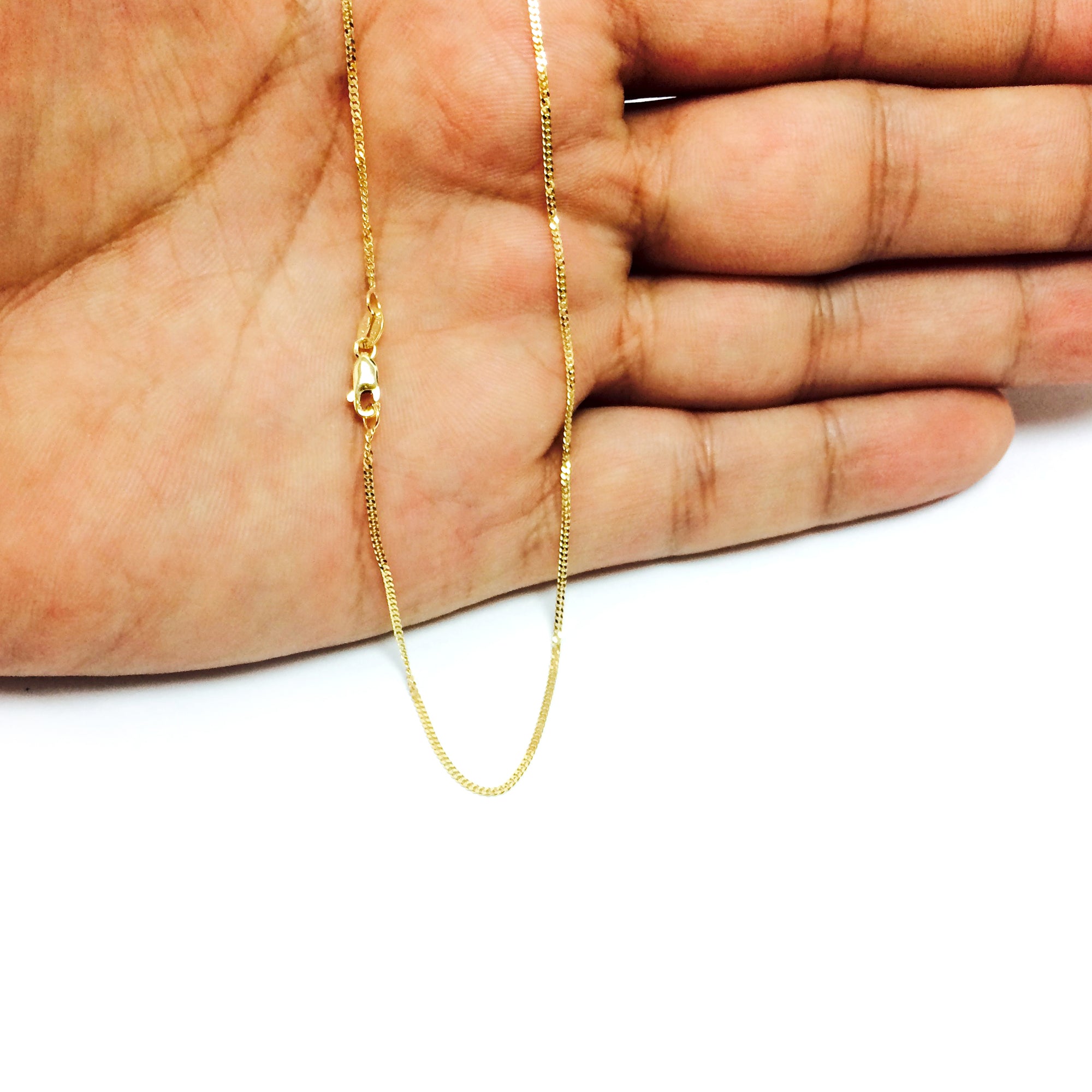 Collar de cadena Gourmette de oro amarillo de 14 k, joyería fina de diseño de 1,0 mm para hombres y mujeres