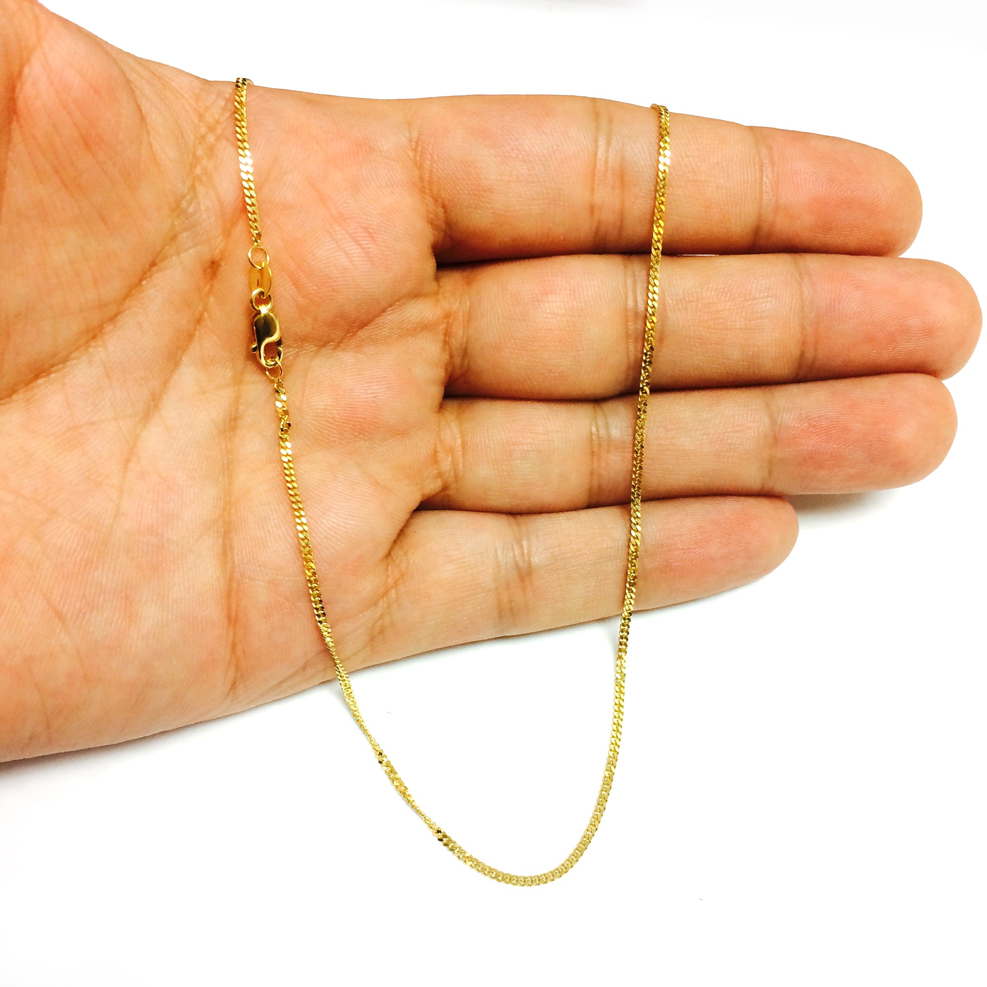 Collar de cadena Gourmette de oro amarillo de 14 k, joyería fina de diseño de 1,5 mm para hombres y mujeres