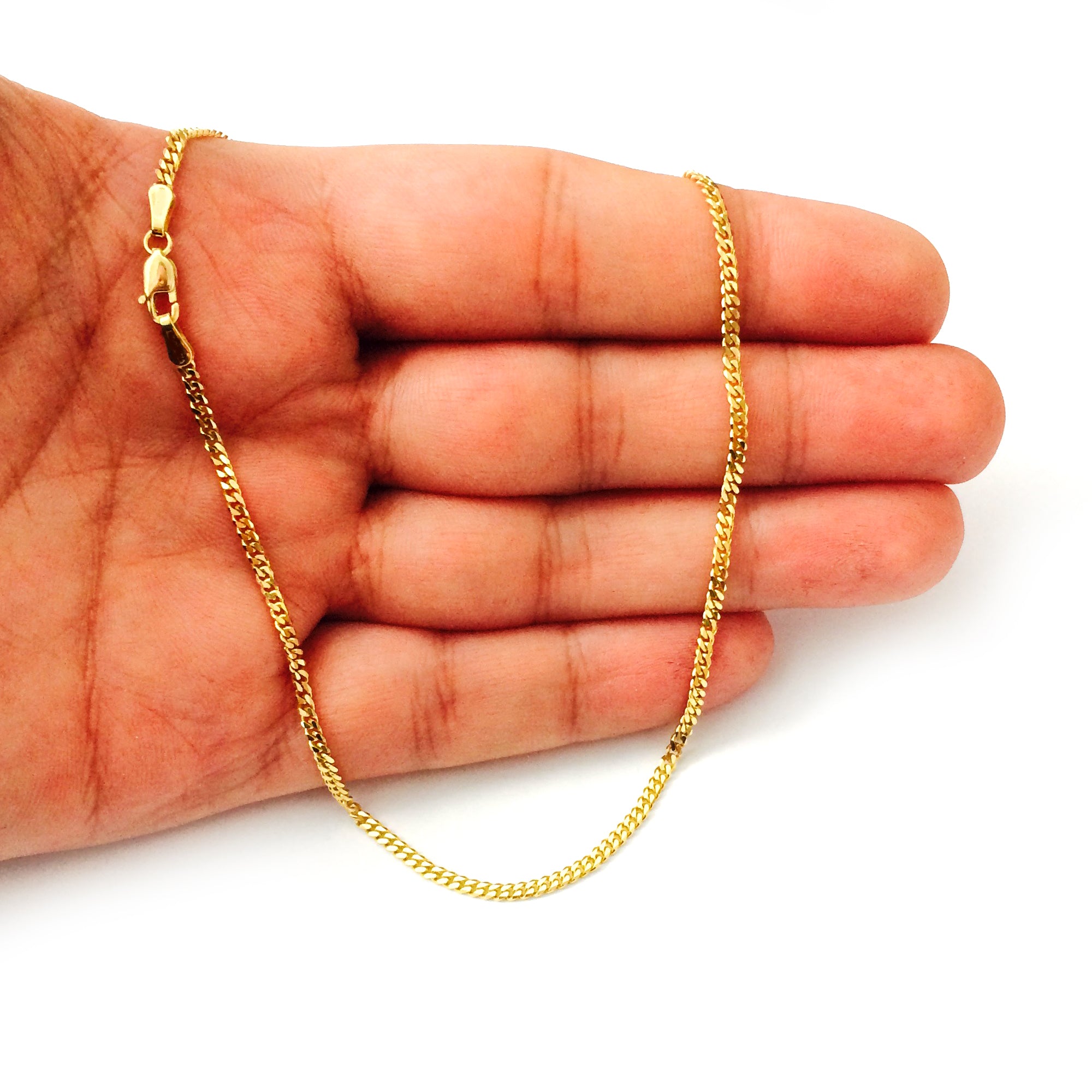 Collar de cadena Gourmette de oro amarillo de 14 k, joyería fina de diseño de 2,0 mm para hombres y mujeres