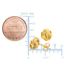 14k Gold Shiny And Textured Triple Row Love Knot Stud Earrings, 10mm