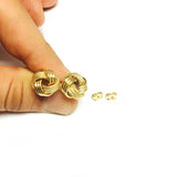 14k Yellow Gold Shiny And Textured Triple Row Love Knot Stud Earrings, 13mm