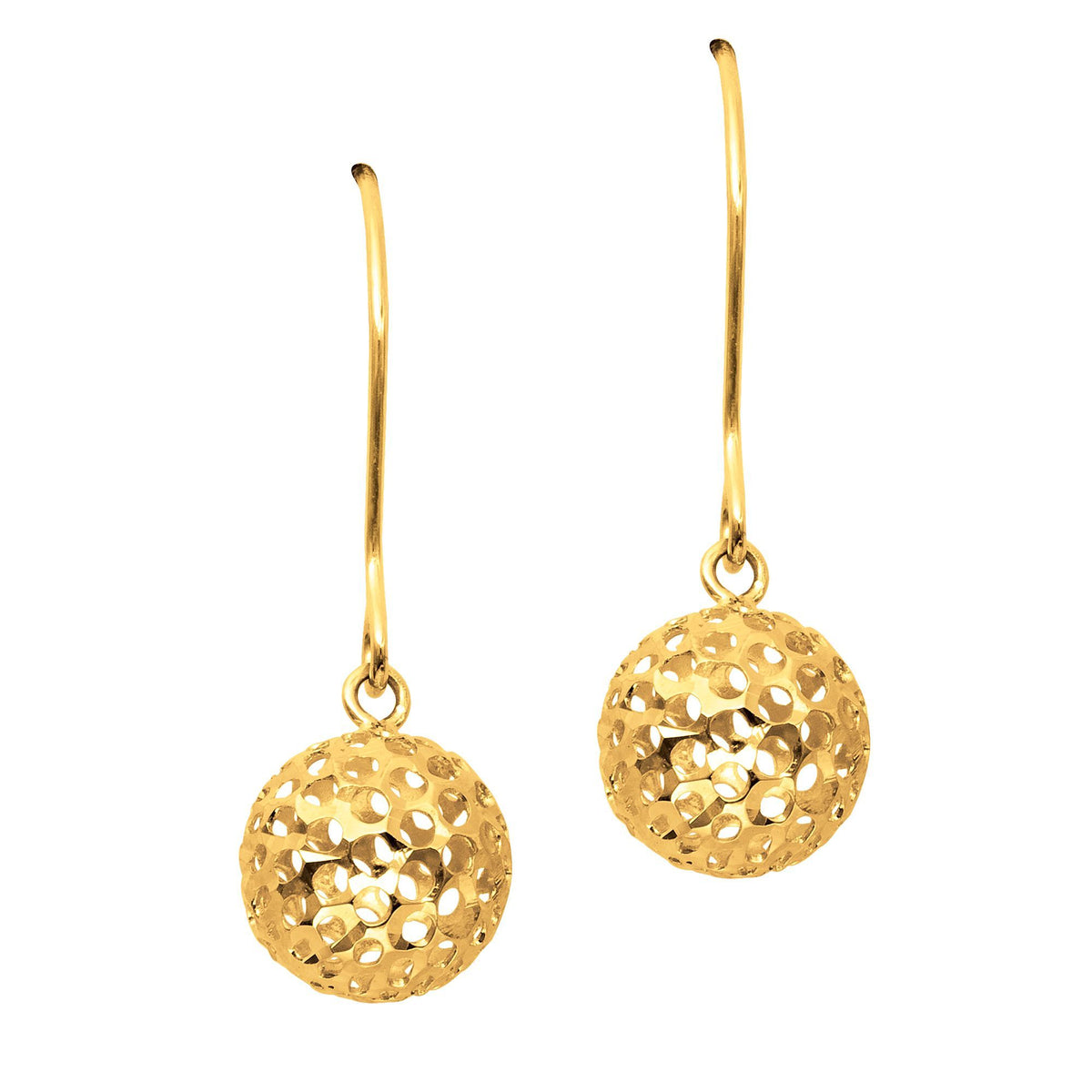 Boucles d'oreilles pendantes boule en or jaune 14 carats, bijoux de créateur raffinés pour hommes et femmes