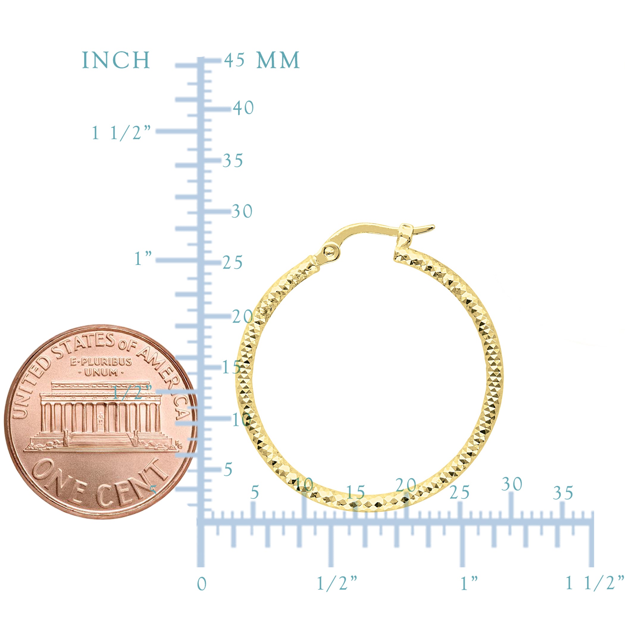 14K Gold Diamond Cut Sparkle Large Hoop Earrings, Diameter 27mm