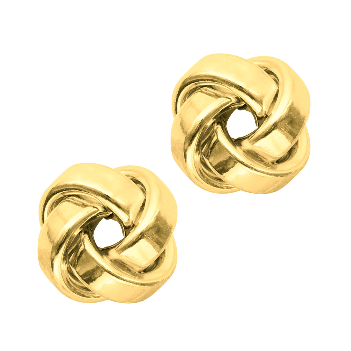 14 k guld glänsande fyrkantigt rör Love Knot Stud örhängen, 10 mm fina designersmycken för män och kvinnor