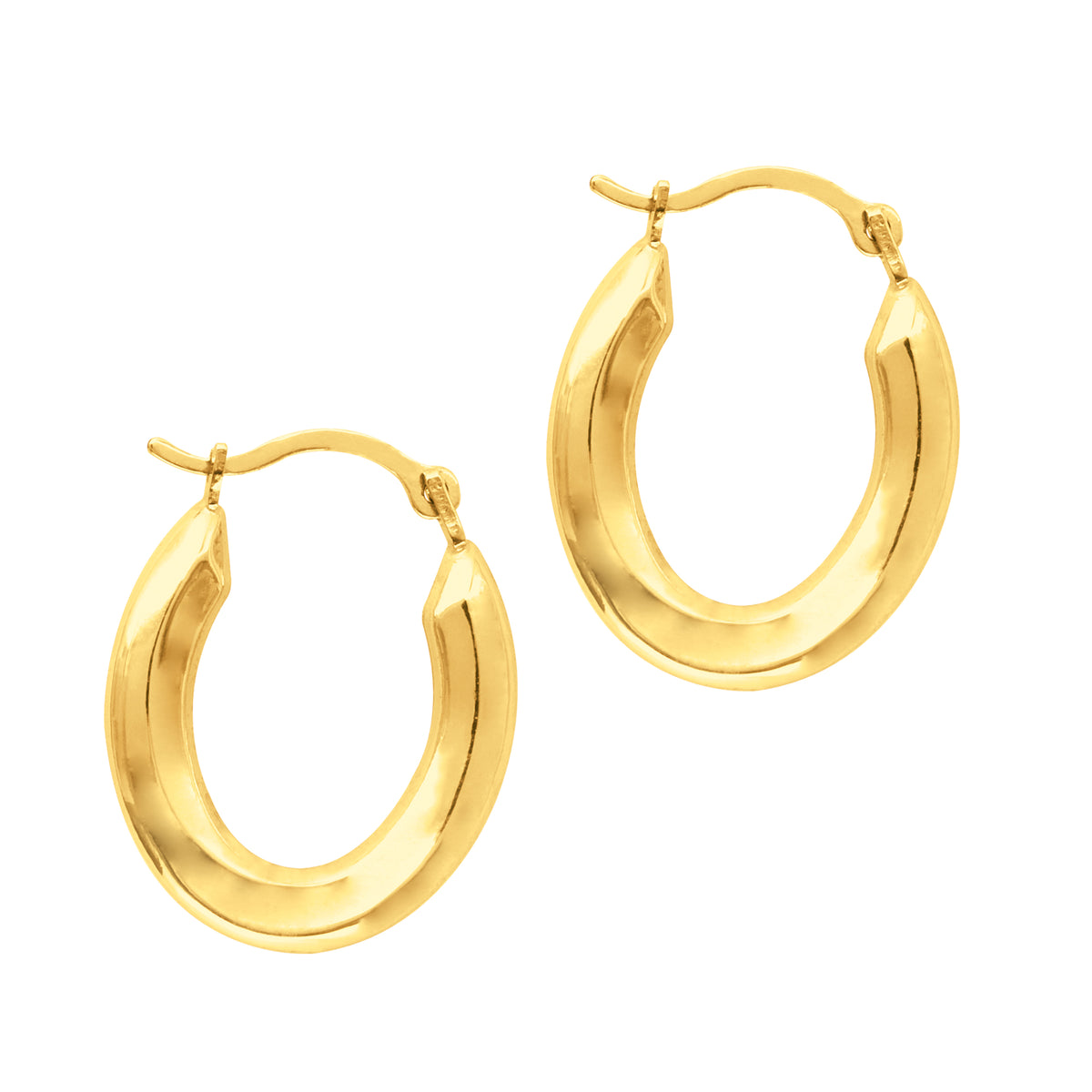 14K Yellow Gold Oval Shape Hoop Earrings, Diameter 20mm