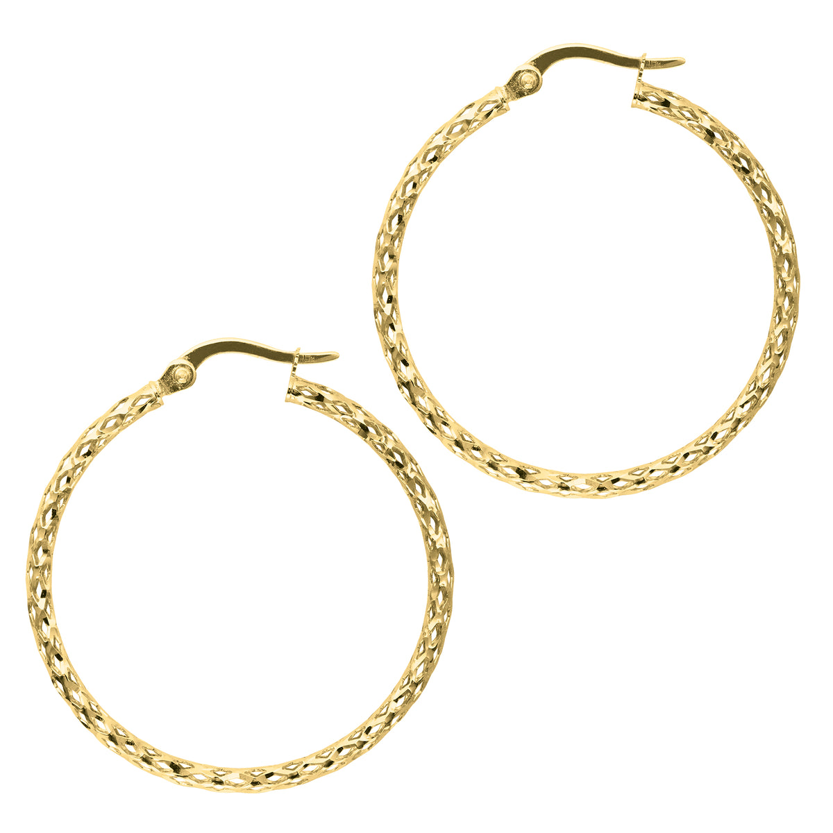 14K Gold Diamond Cut Sparkle Hoop Earring, Diameter 27mm