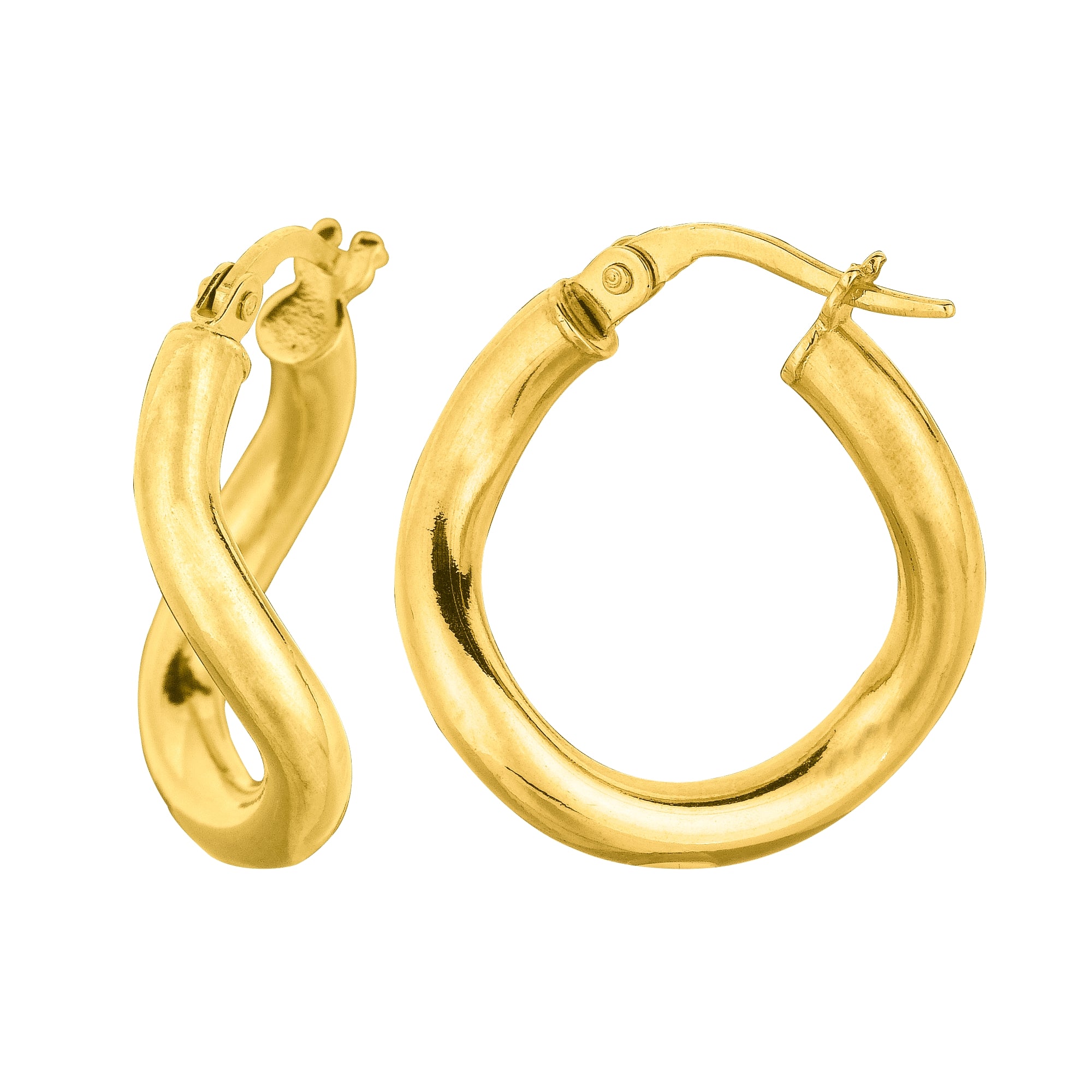 14K Gold Round Wavy Hoop Earrings, 20mm fine designer jewelry for men and women