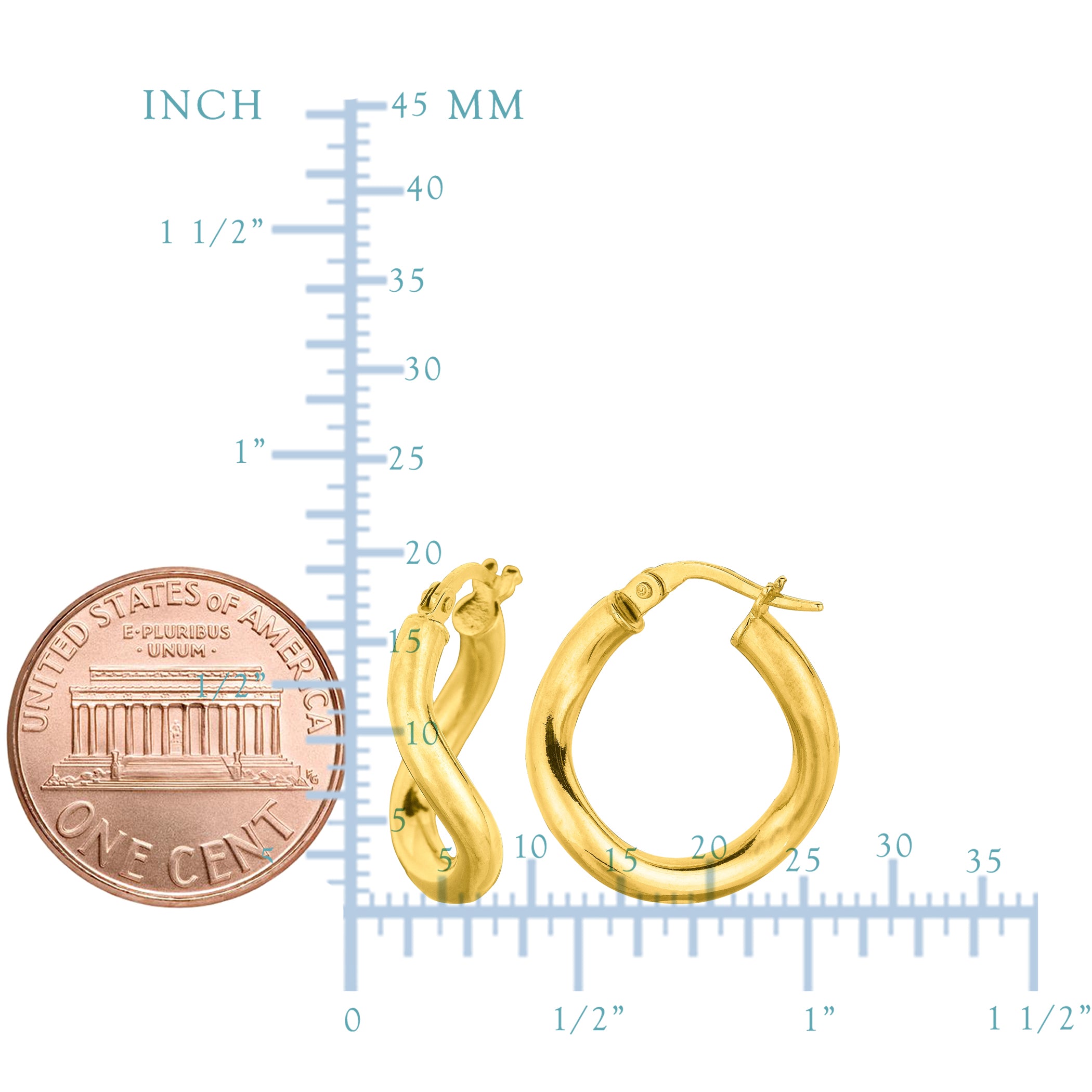 14K Gold Round Wavy Hoop Earrings, 20mm fine designer jewelry for men and women