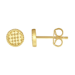 14k Yellow Gold Round Disc Stud Earrings fine designer jewelry for men and women