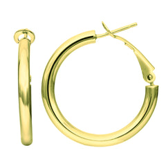 14K guld Omega Back Hoop Örhänge, diameter 25 mm fina designersmycken för män och kvinnor