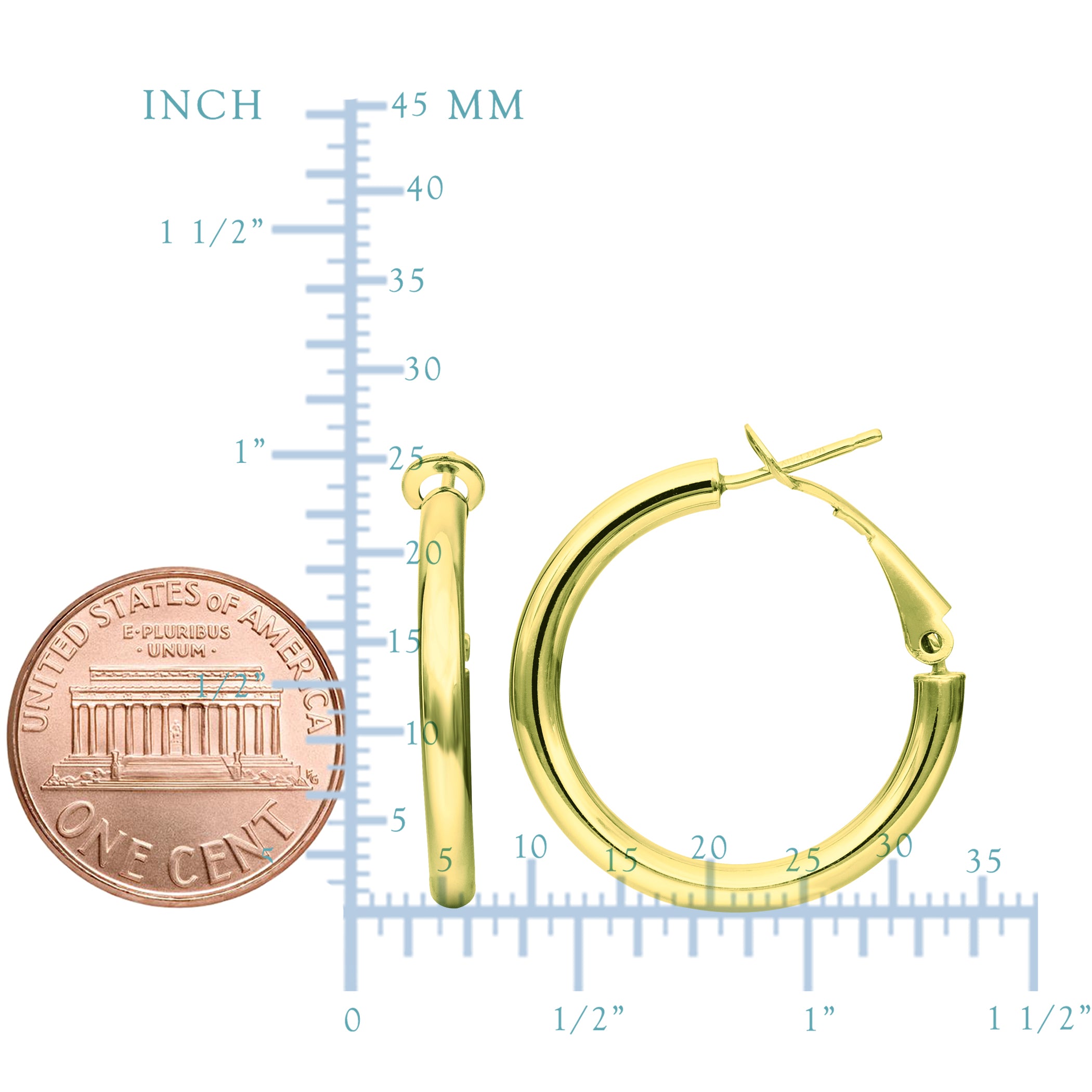 14K guld Omega Back Hoop Örhänge, diameter 25 mm fina designersmycken för män och kvinnor