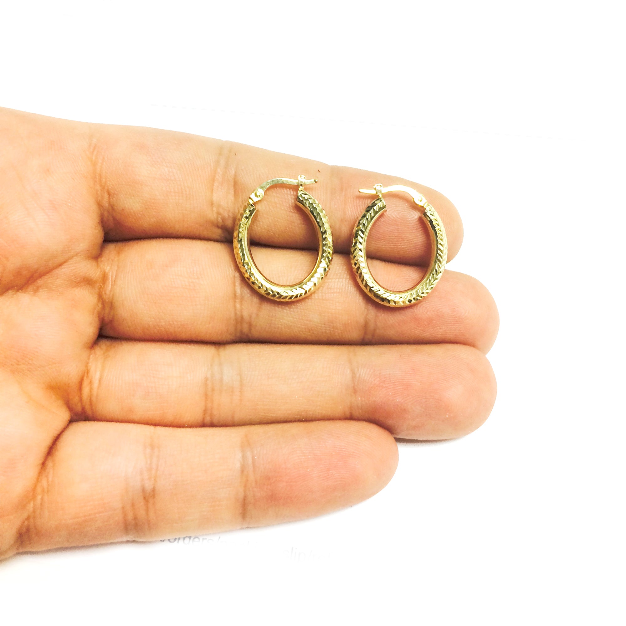 14K Gold Diamond Cut Oval Sparkle Hoop Earrings