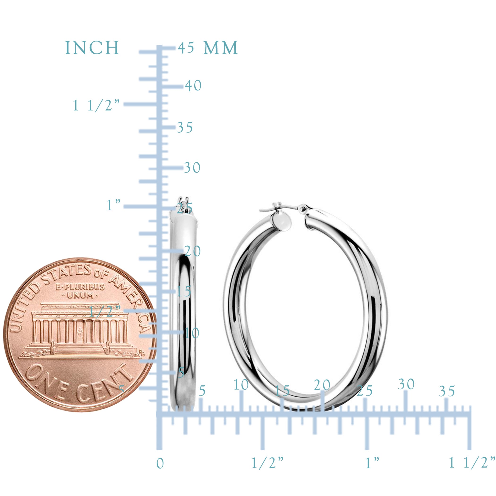 14K vitguld 3MM glänsande runda rörbågeörhängen fina designersmycken för män och kvinnor