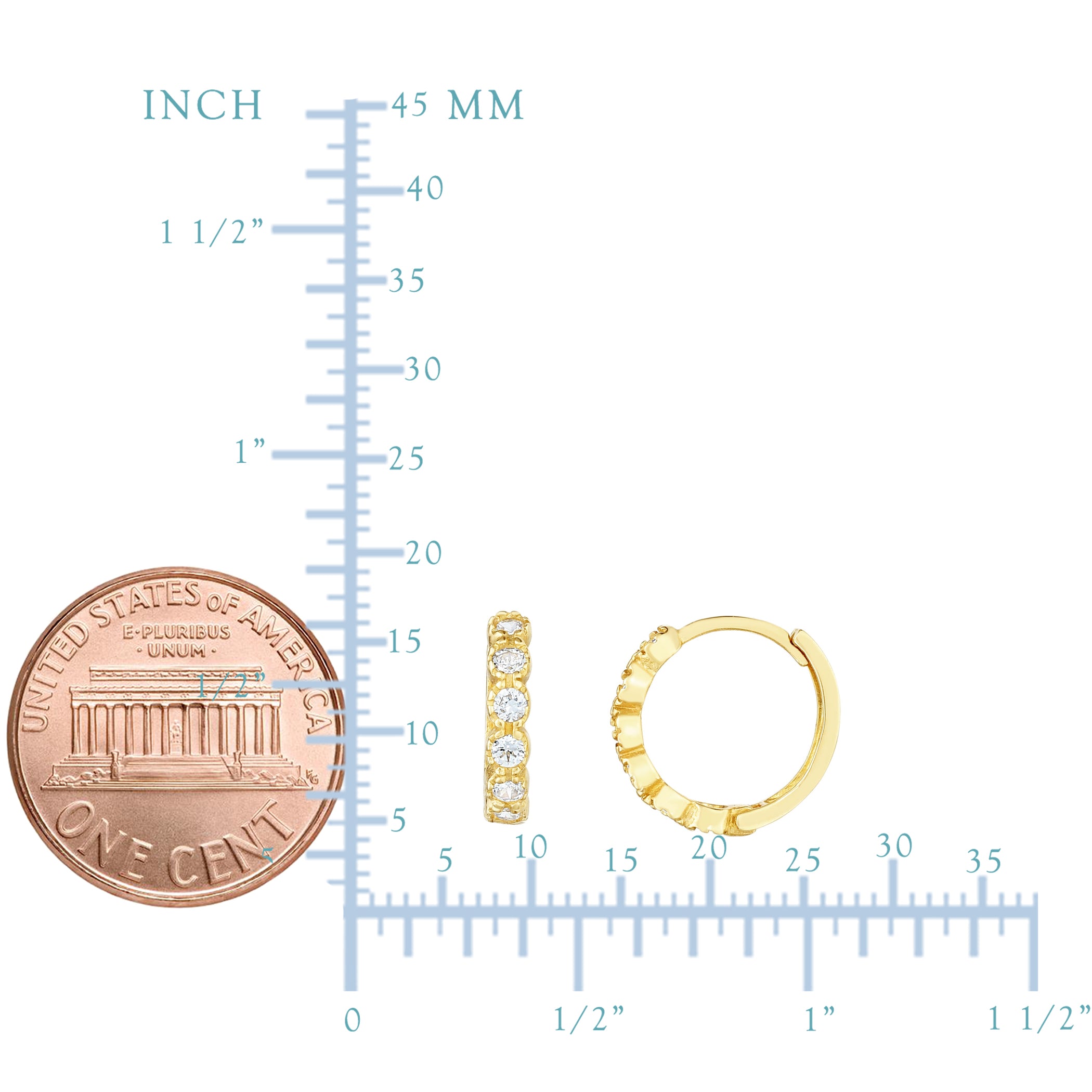 14K gult guld CZ Huggie Hoop örhängen, 12 mm fina designersmycken för män och kvinnor