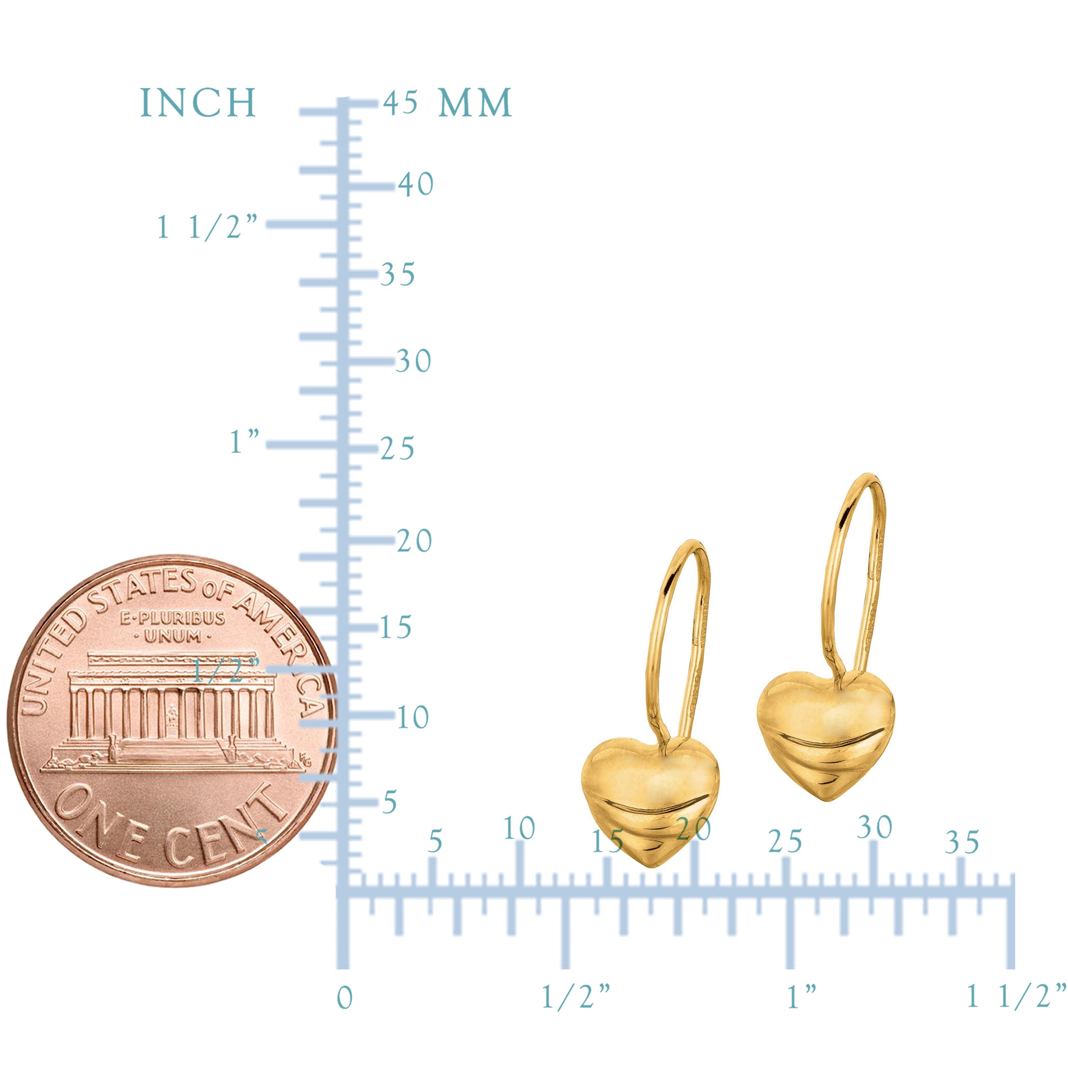 14K gult guld Drop Heart Örhängen fina designersmycken för män och kvinnor