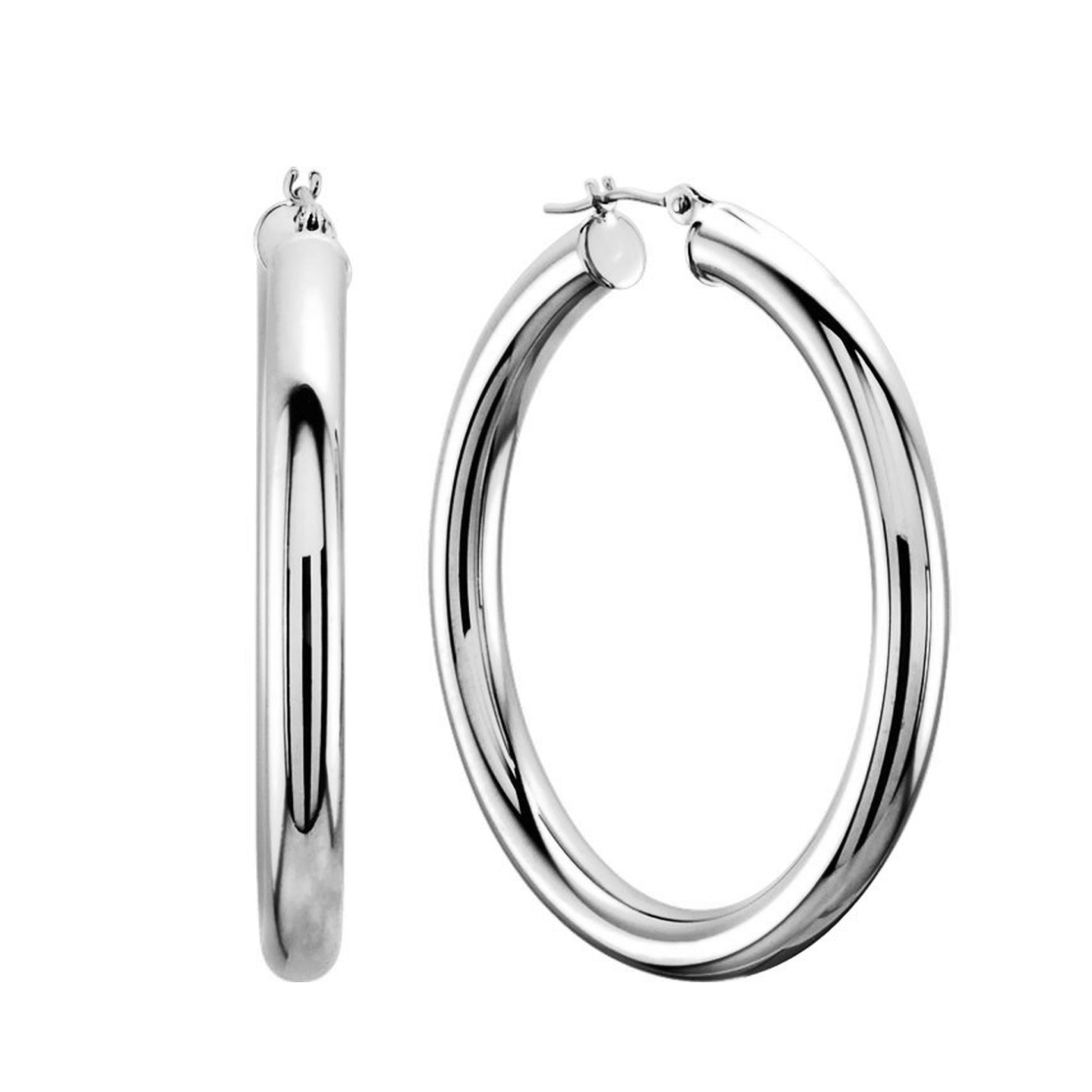 Boucles d'oreilles créoles en forme de tube rond brillant en or blanc 14 carats de 3 mm, bijoux de créateur raffinés pour hommes et femmes