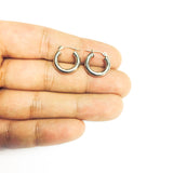 14K White Gold 3MM Shiny Round Tube Hoop Earrings