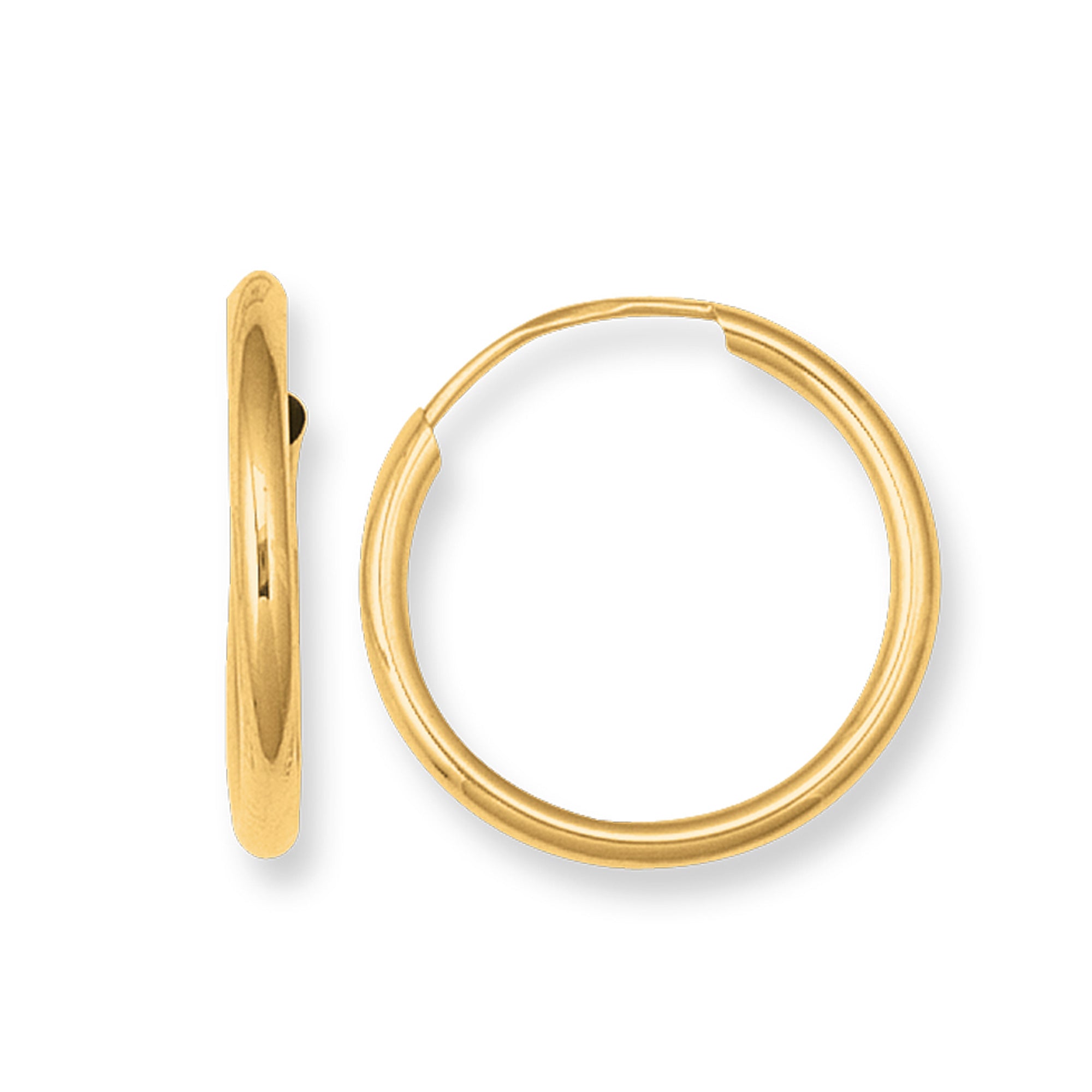 14K guld runda ändlösa ringörhängen, 10 mm fina designersmycken för män och kvinnor