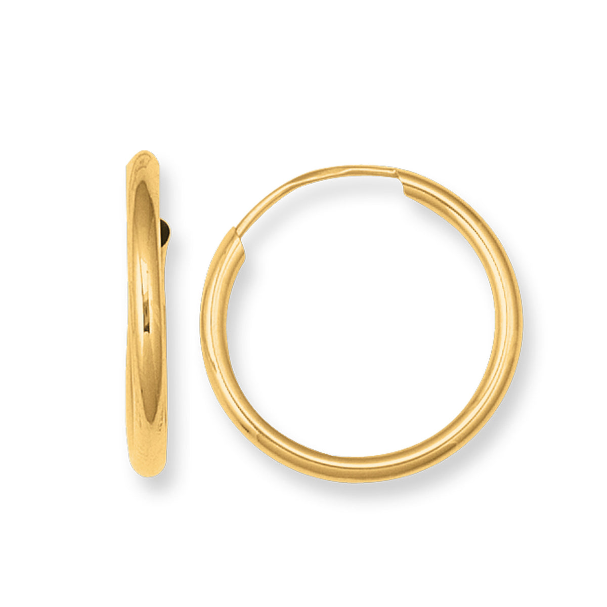 14K gull runde endeløse bøyleøreringer, 10 mm fine designersmykker for menn og kvinner