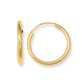 14K Gold Round Endless Hoop Earrings, 10mm