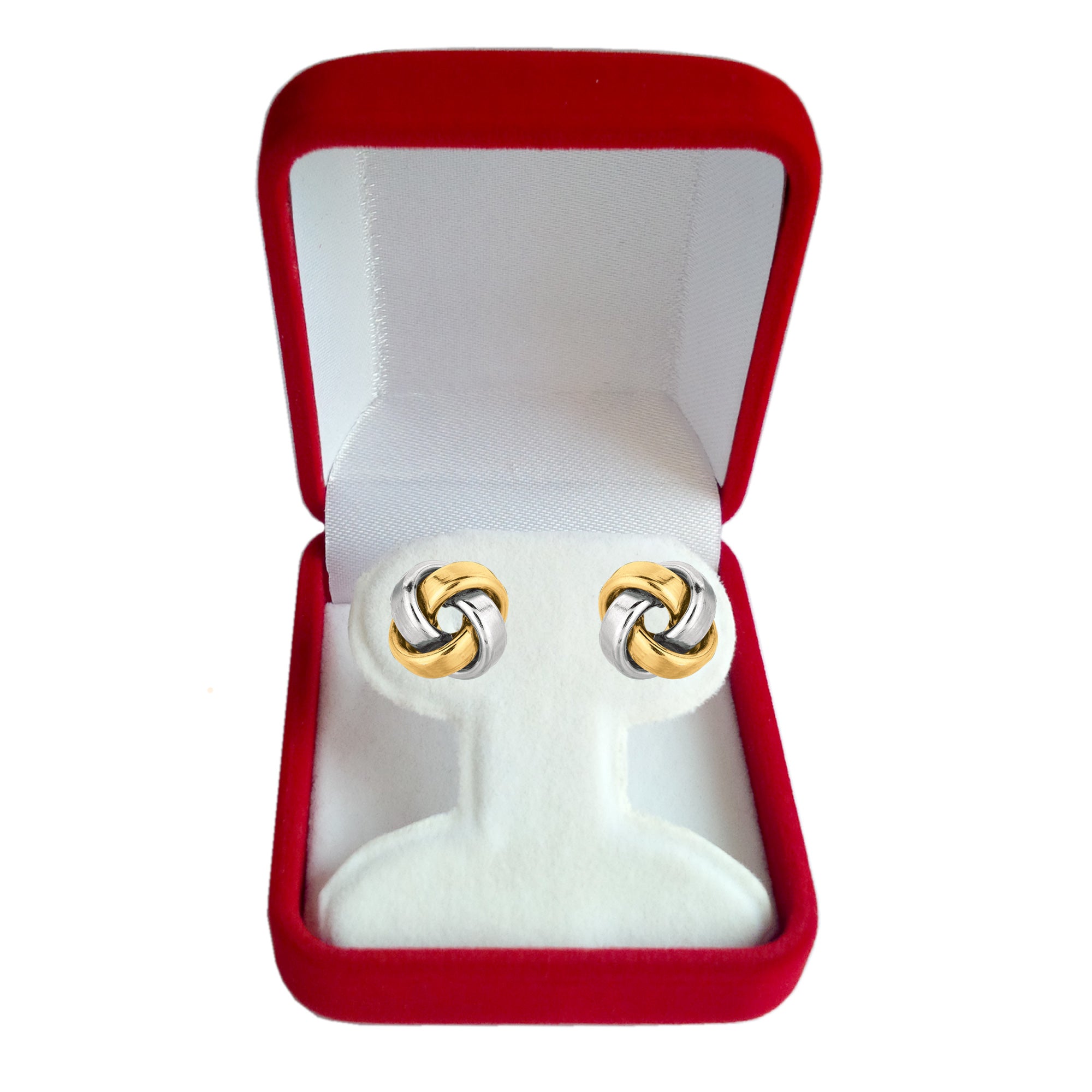 14 k guld glänsande fyrkantigt rör Love Knot Stud örhängen, 10 mm fina designersmycken för män och kvinnor