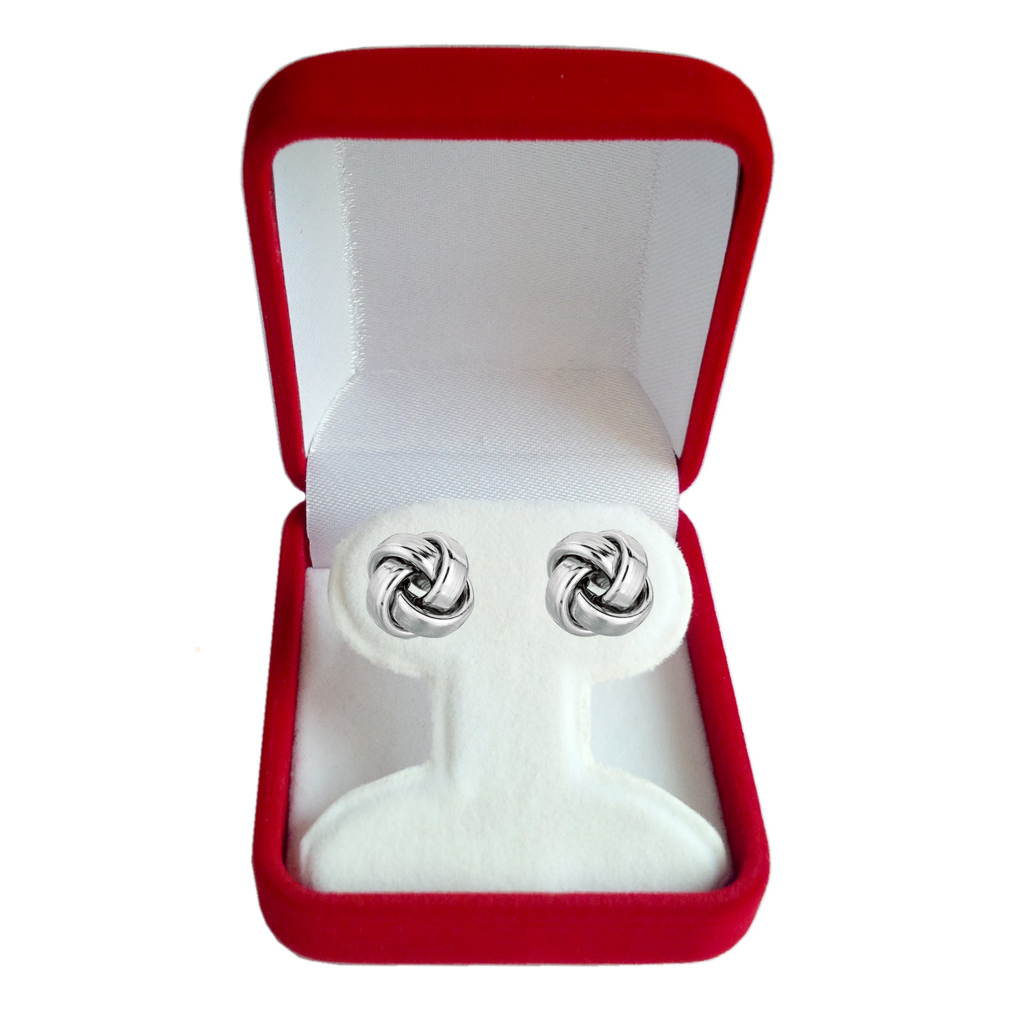 14 k guld glänsande fyrkantigt rör Love Knot Stud örhängen, 10 mm fina designersmycken för män och kvinnor