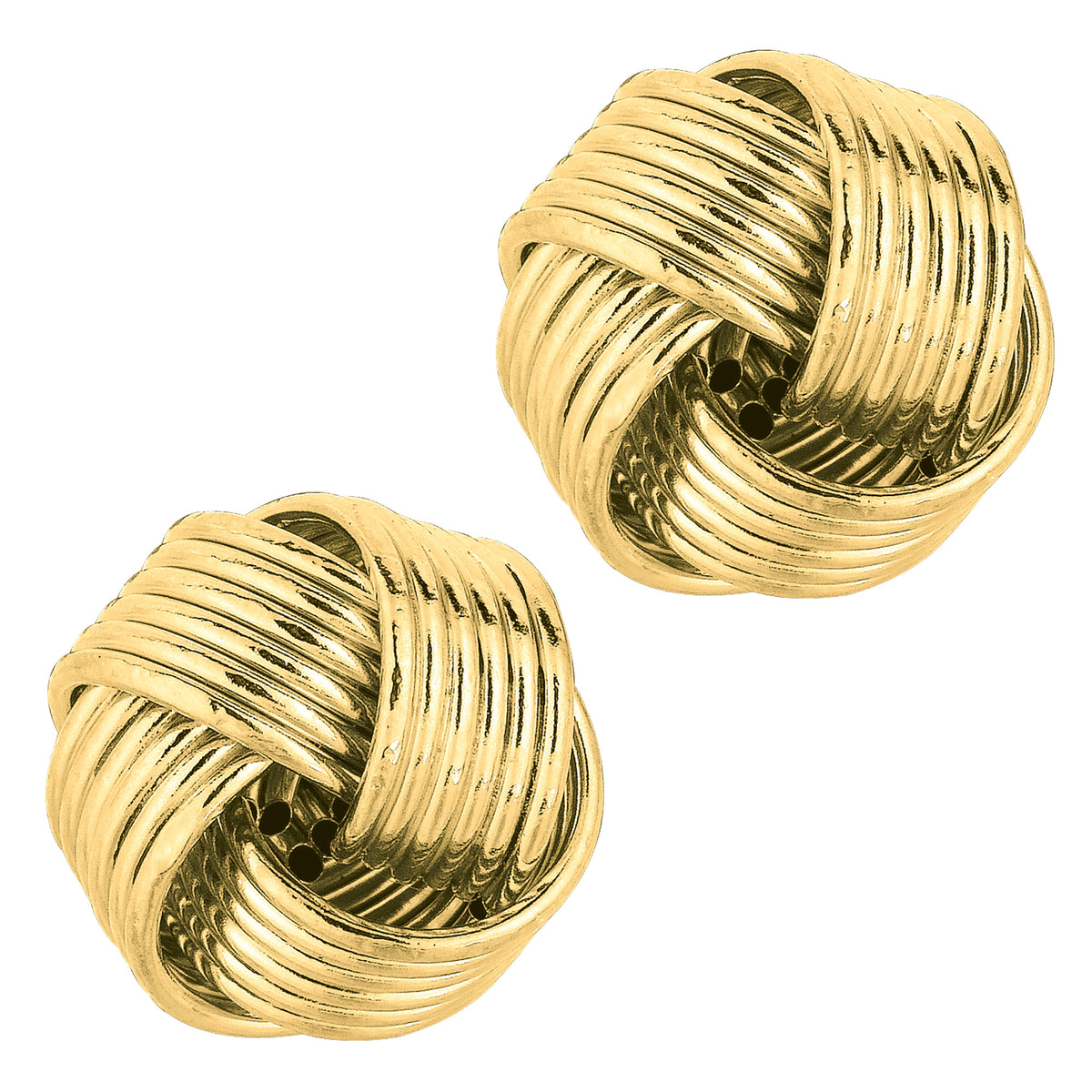 14k Yellow Gold Shiny 6 Row Love Knot Stud Earrings, 12mm
