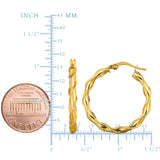 14K Yellow Gold Round Type Twisted Hoop Earrings, Diameter 28mm