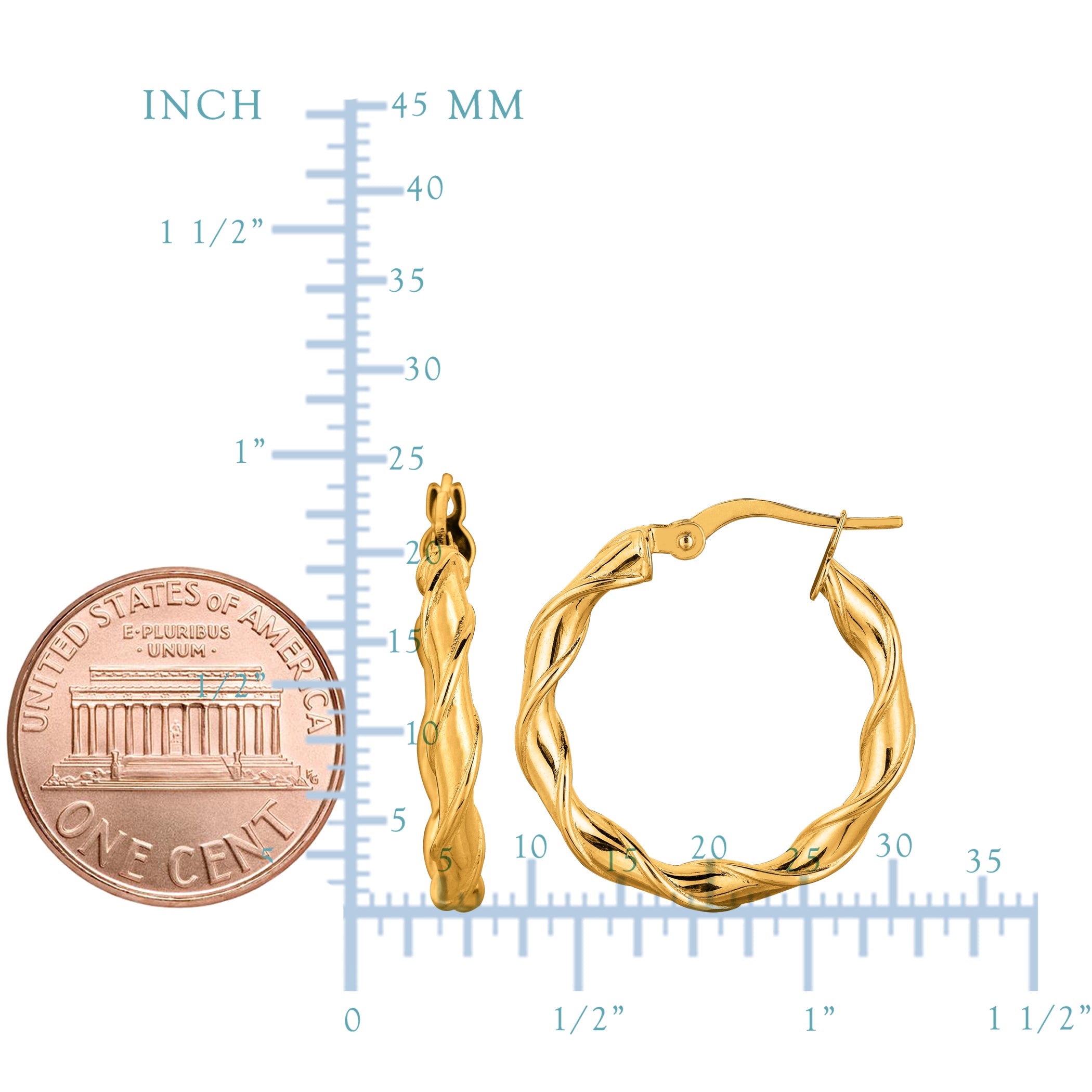 14K Yellow Gold Round Type Twisted Hoop Earrings, Diameter 24mm fine designer jewelry for men and women