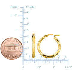 14K Yellow Gold Round Tube Italian Twist Hoop Earrings, Diameter 20mm fine designer jewelry for men and women