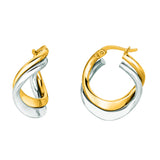 14K Yellow And White Gold Double Row Hoop Earrings, Diameter 17mm