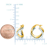 14K Yellow And White Gold Double Row Hoop Earrings, Diameter 17mm