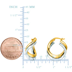 14K Yellow And White Gold Double Row Hoop Earrings, Diameter 17mm fine designer jewelry for men and women
