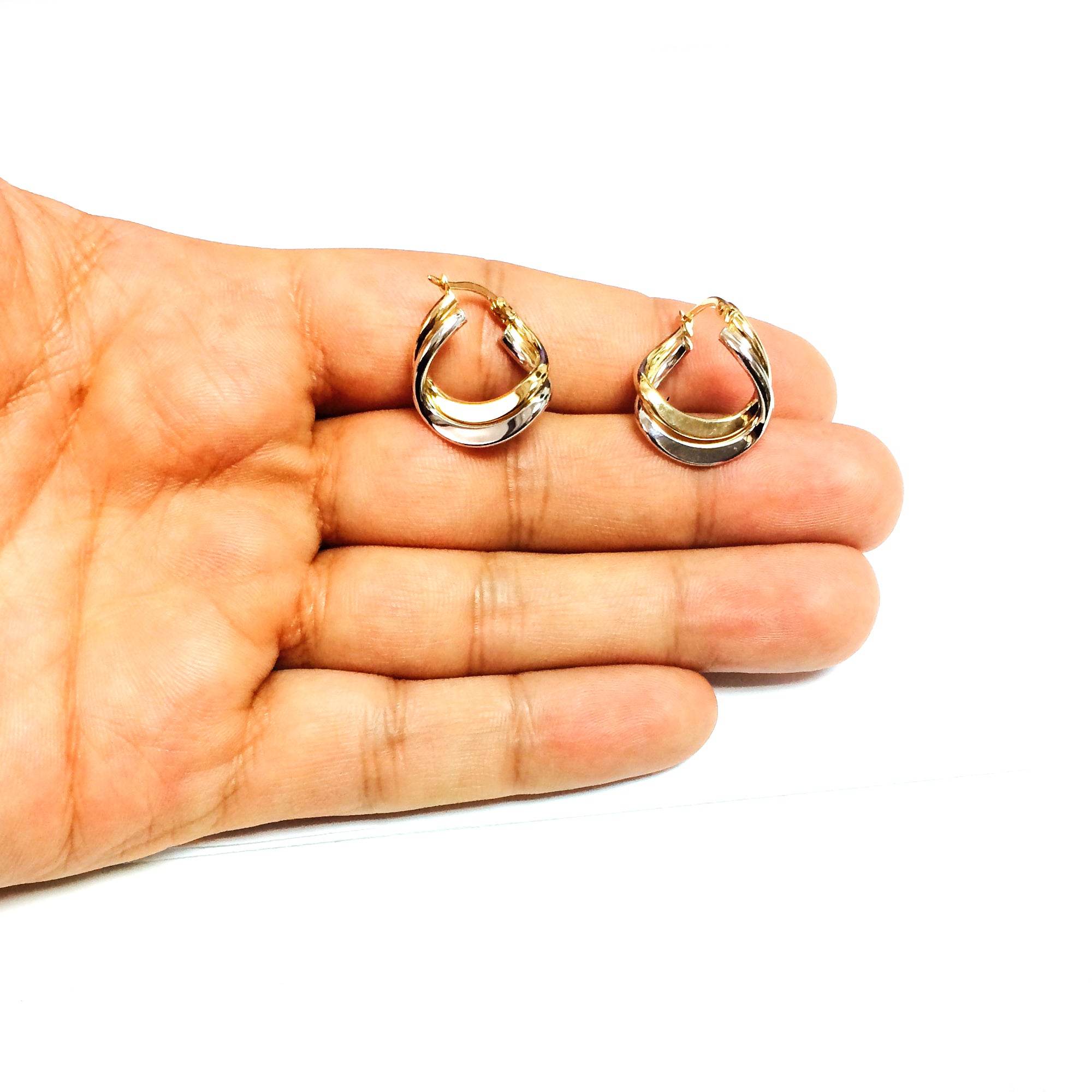 14K Yellow And White Gold Double Row Hoop Earrings, Diameter 17mm fine designer jewelry for men and women