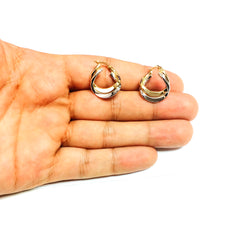 14K Yellow And White Gold Double Row Hoop Earrings, Diameter 17mm fine designer jewelry for men and women