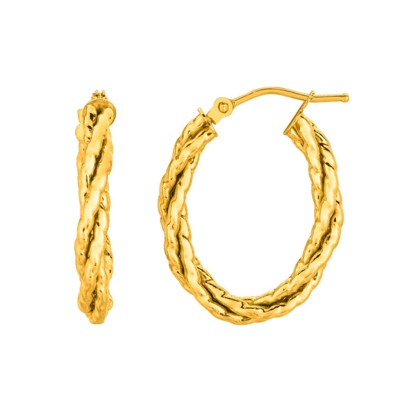 14K Yellow Gold Twisted Oval Hoop Earrings