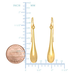 14K Yellow Gold Long Puffed Teardrop Drop Earring fine designer jewelry for men and women