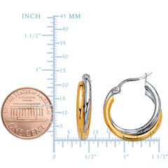 14K Yellow And White Gold Two Tone Double Hoop Earrings, Diameter 24mm fine designer jewelry for men and women