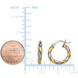 14K Yellow And White Gold Two Tone Small Twisted Hoop Earrings, Diameter 17mm