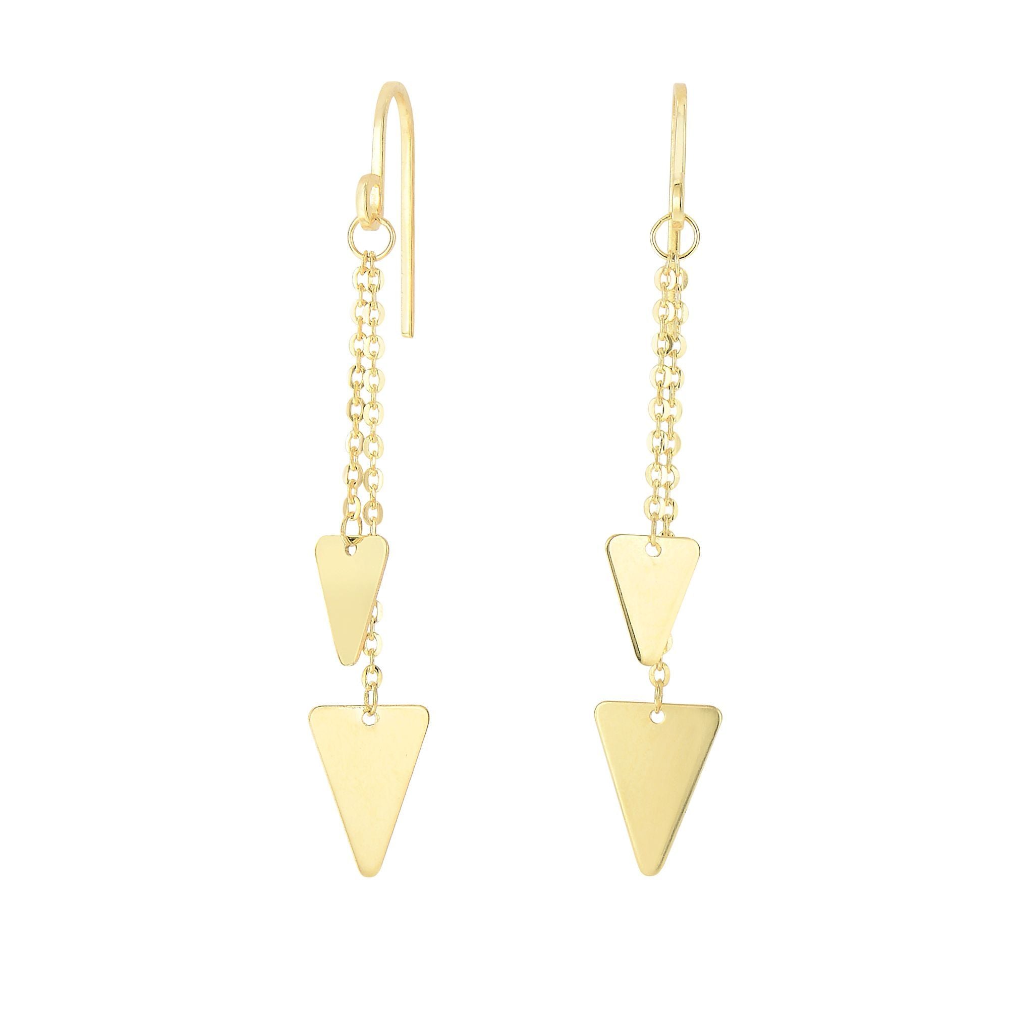 Boucles d'oreilles à breloques triangulaires suspendues en or jaune 14 carats, bijoux de créateurs fins pour hommes et femmes