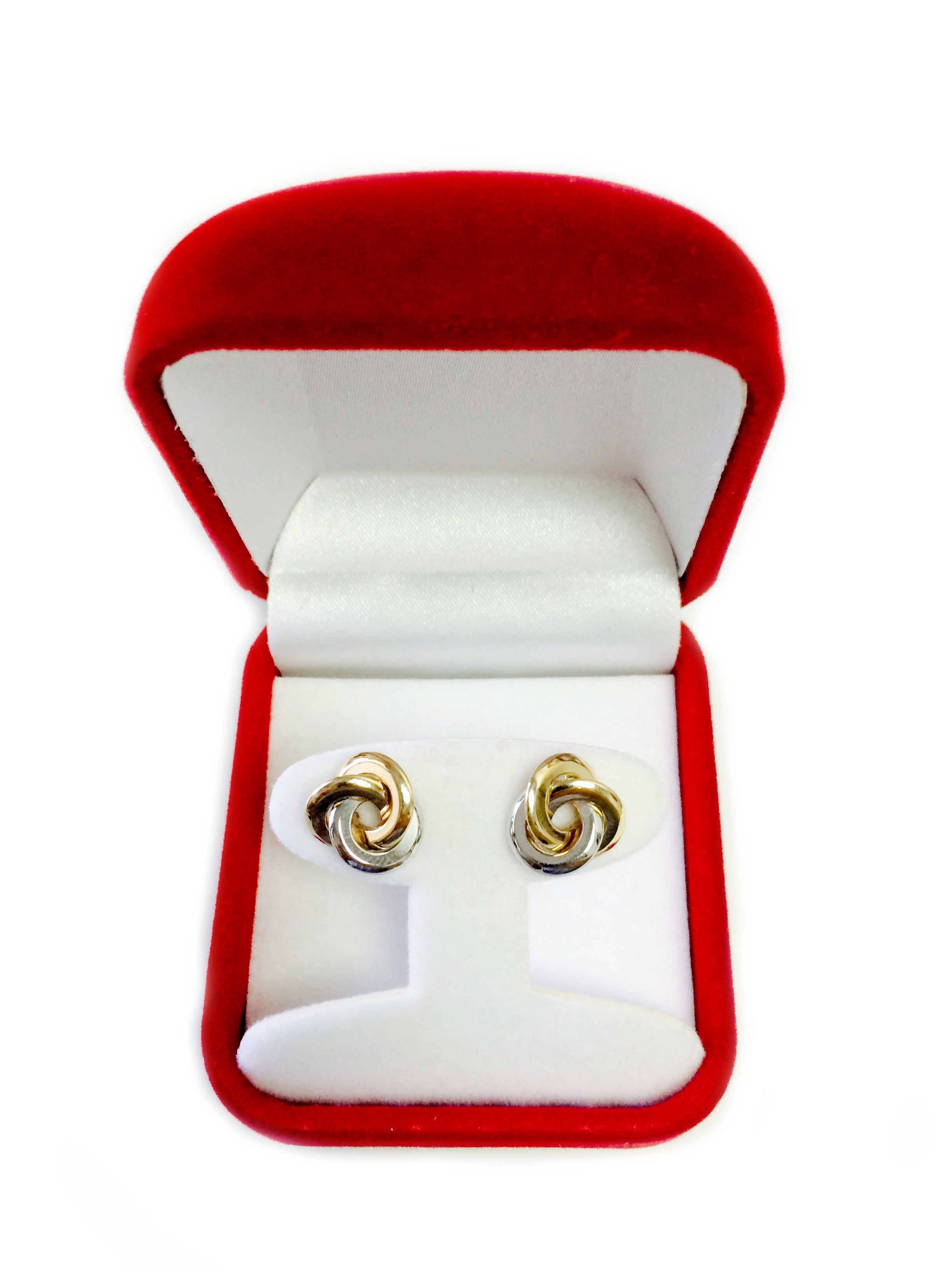 Orecchini a bottone stile nodo d'amore in oro bicolore 14k, gioielli di design da 11 mm per uomini e donne