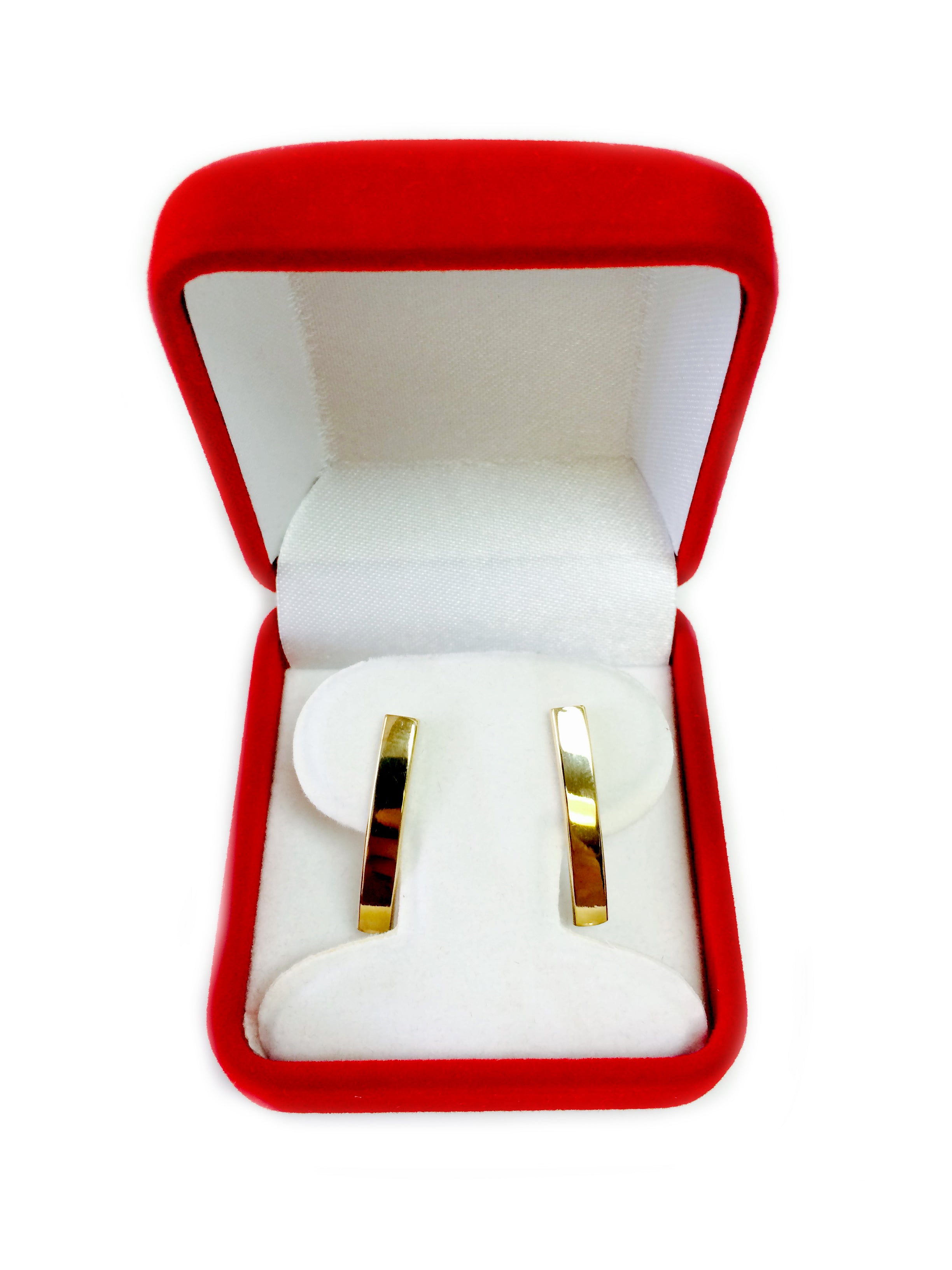 14k Yellow Gold Curved Tube Rectangular Climber Bar Style Stud Earrings