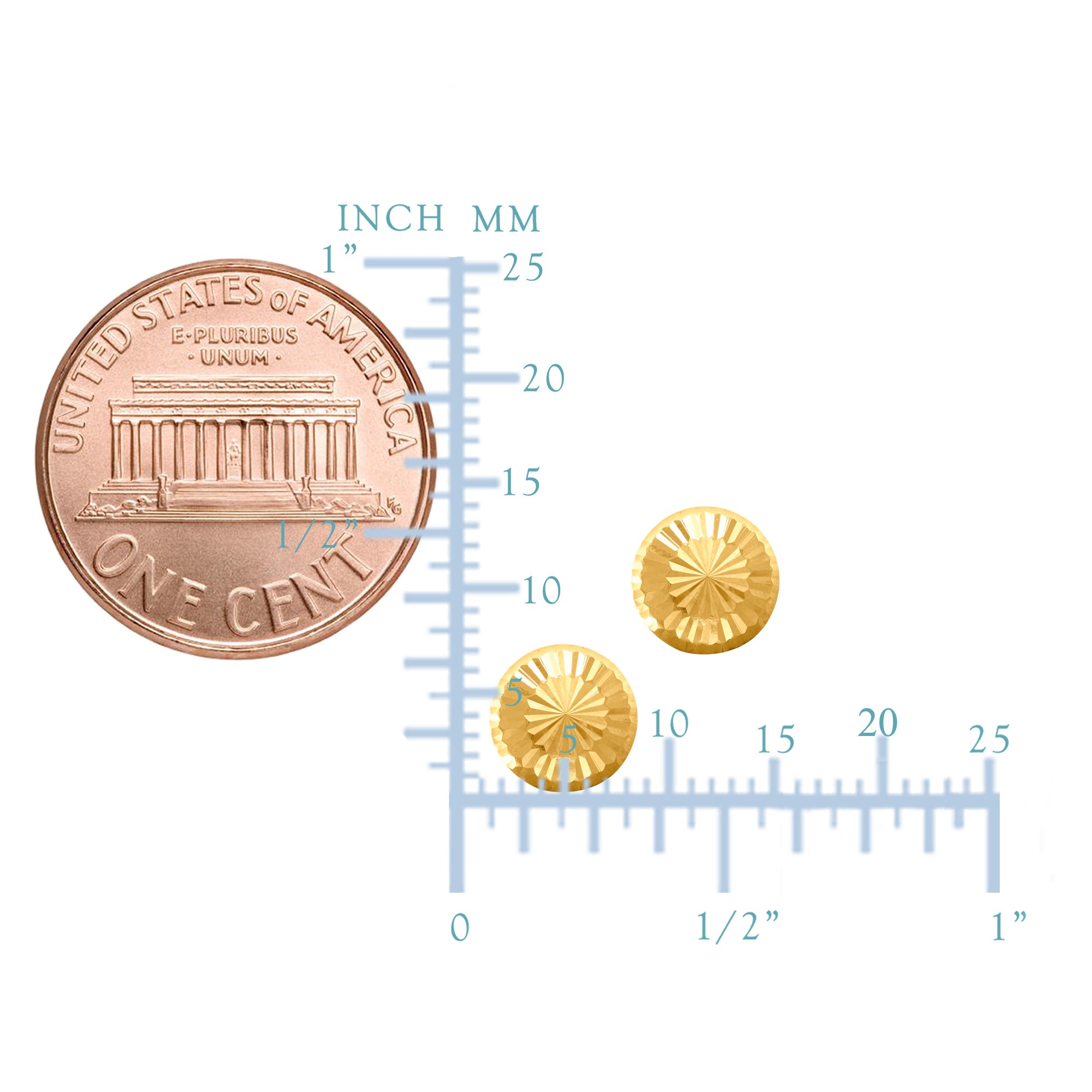 Runde Ohrstecker aus 14-karätigem Gold mit glänzendem Diamantschliff, 7 mm feiner Designerschmuck für Männer und Frauen