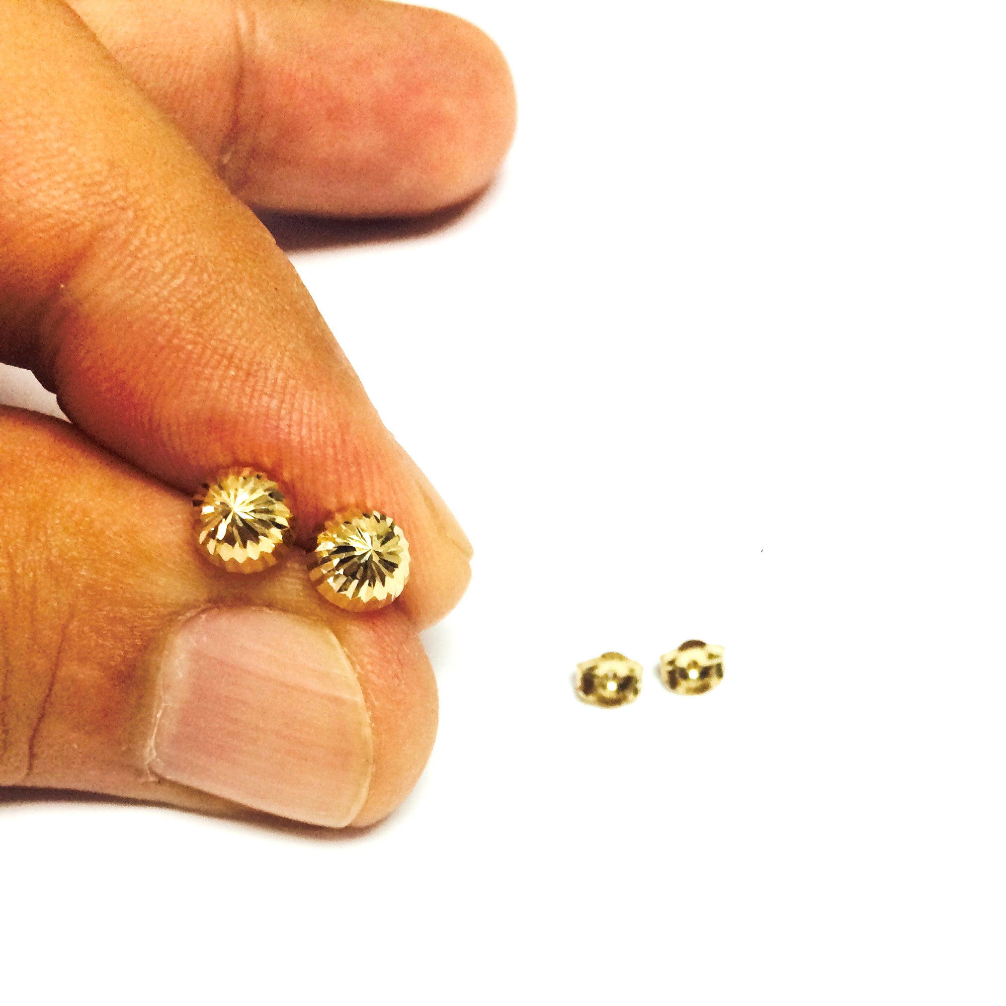 14 karat guld skinnende diamantskårne runde ørestikker, 7 mm fine designersmykker til mænd og kvinder
