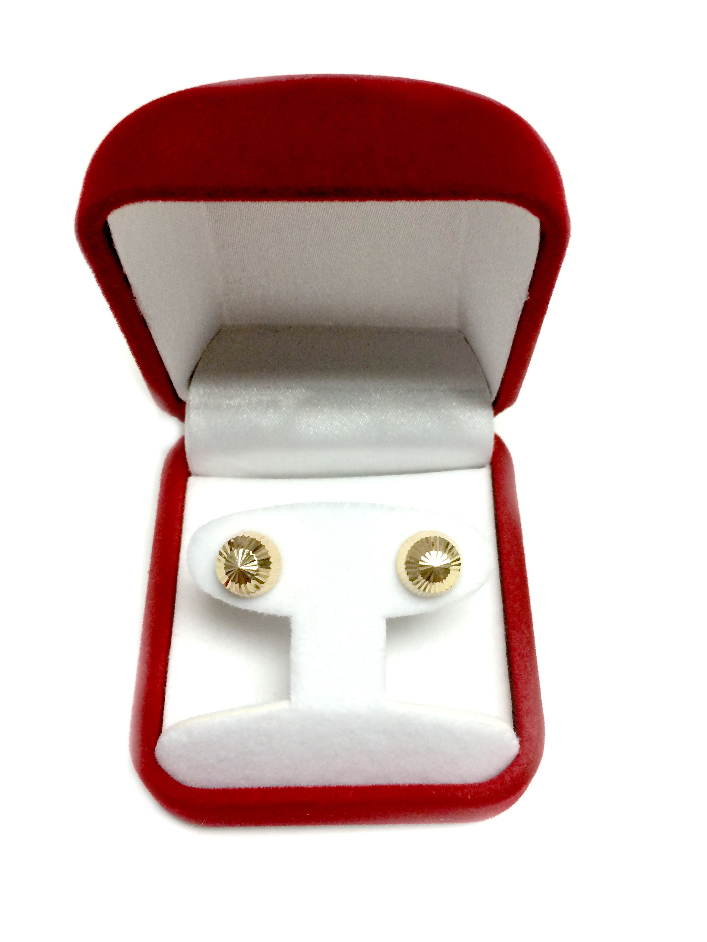14k Gold Shiny Diamond Cut Round Stud Earrings, 10mm fine designer jewelry for men and women