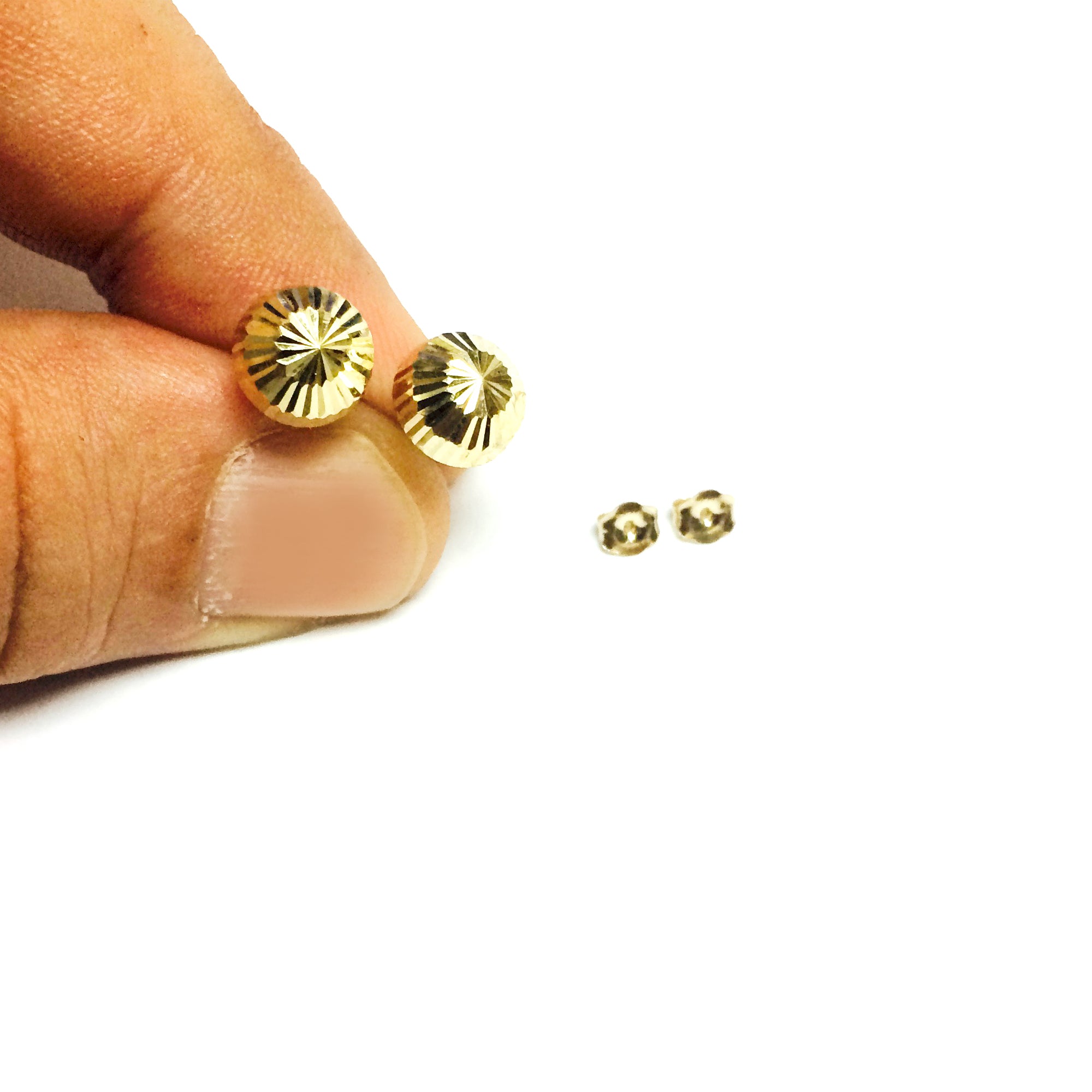 14k gull skinnende diamantskårne runde øredobber, 10 mm fine designersmykker for menn og kvinner