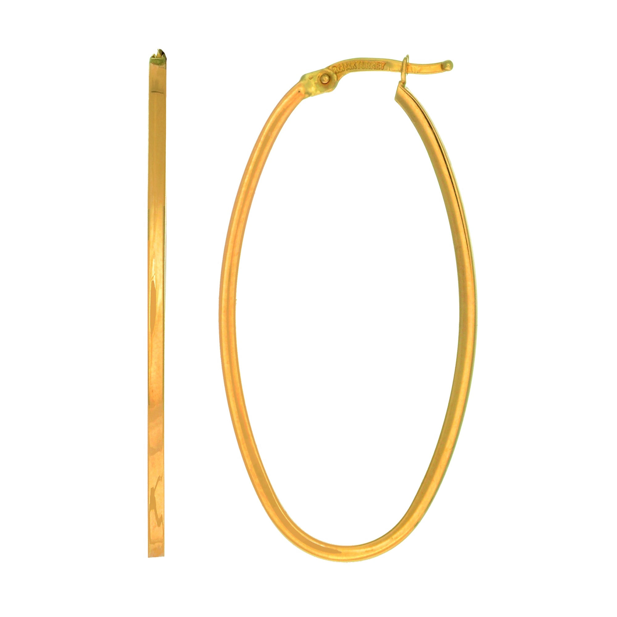 14K Yellow Gold High Polished Square Tube Oval Hoop Earrings